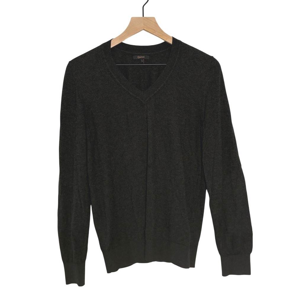 Quince Sweater Cotton Cashmere V-Neck Sweater Charcoal Large